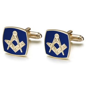 Freemason Cufflinks square shape Gold Blue IM#26488