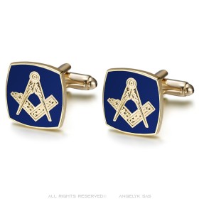 Freemason Cufflinks square shape Gold Blue IM#26489