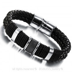 BR0056 BOBIJOO Jewelry Bracelet Braided Leather Stainless Steel