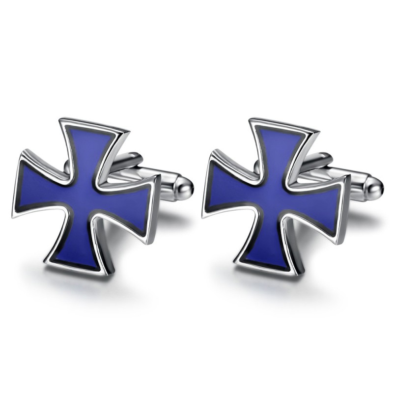 Blaue Pattée-Manschettenknöpfe mit Kreuz des Tempelritters, IM#26493