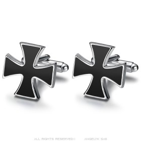 Boutons de Manchette Croix Templier Noire Biker   IM#26499