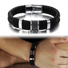 BR0056 BOBIJOO Jewelry Bracelet Braided Leather Stainless Steel