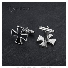 Boutons de Manchette Croix Templier Noire Biker   IM#26500