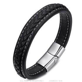 Armband Geflochtenem Leder Edelstahl Schwarz oder Braun  IM#26504