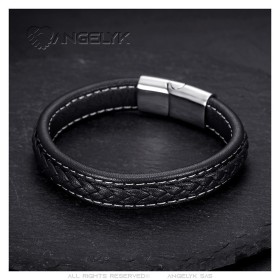 Armband Geflochtenem Leder Edelstahl Schwarz oder Braun  IM#26505