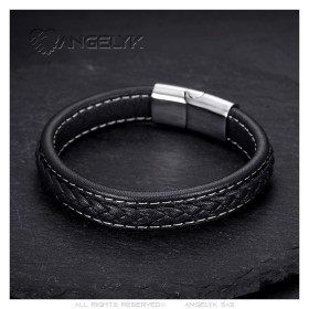 Bracelet Braided Leather Stainless Steel Black or Brown  IM#26505