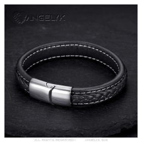 Bracelet Braided Leather Stainless Steel Black or Brown  IM#26506