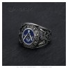 Chevalière Bague Franc-Maçon Maître Argent Noir Bleu Acier inoxydable  IM#26514