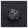 Signet Ring Freemason Master Silver Black Blue Stainless Steel IM#26514
