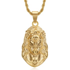 Kopf von Jesus Christus Anhänger 40mm Edelstahl Gold IM#26598