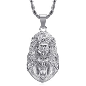 Ciondolo Testa di Gesù Cristo 40mm Acciaio inossidabile Argento IM#26604