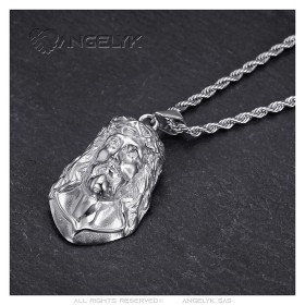 Pendentif tête de Jésus Christ 40mm Acier inoxydable Argent  IM#26606