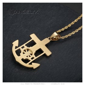 Pendentif Ancre marine Croix de Jésus Acier inoxydable Or Zirconium  IM#26613