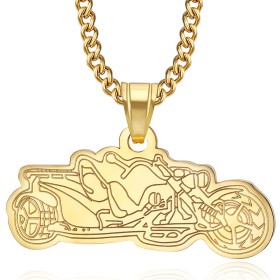 Pendant Trike Motorcycle 3 wheels 316l stainless steel Gold Chain 55cm IM#26616