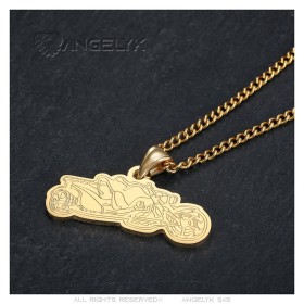 Pendant Trike Motorcycle 3 wheels 316l stainless steel Gold Chain 55cm IM#26618