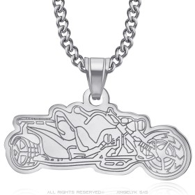 Pendentif Trike Moto 3 roues Acier inoxydable 316l Argent Chaîne 60cm  IM#26623