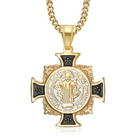 Ciondolo croce di San Benedetto Acciaio inossidabile Oro IM#26628