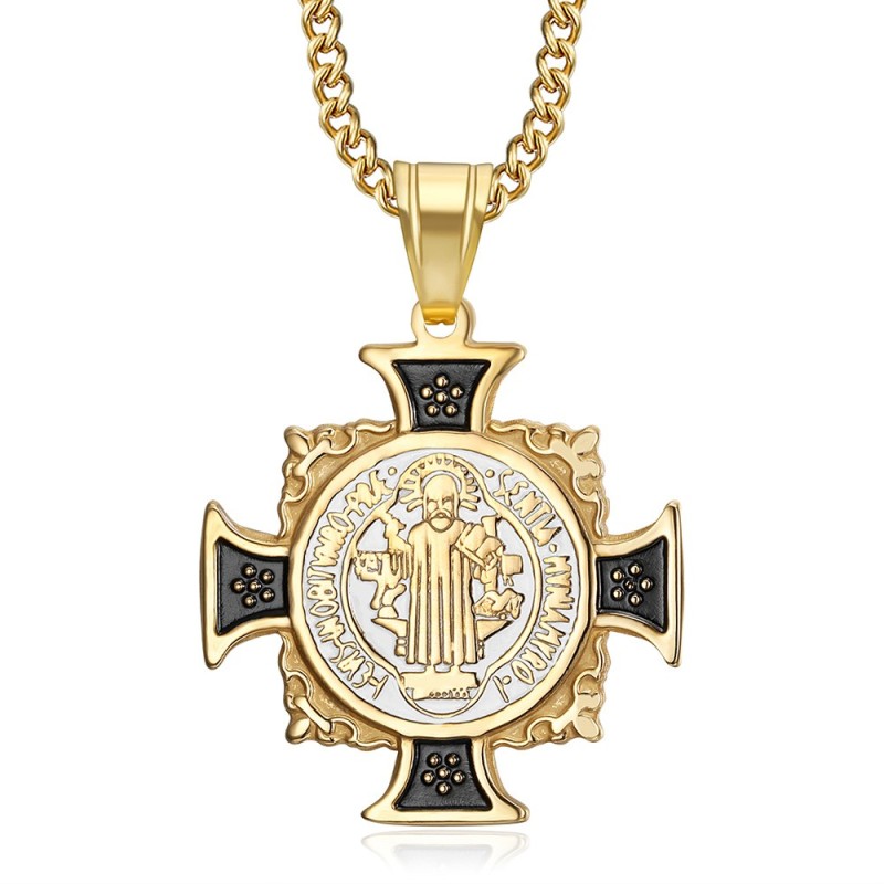 Pendentif croix de Saint Benoît Acier inoxydable Or  IM#26628