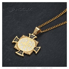 Saint Benedict cross pendant Stainless steel Gold IM#26631