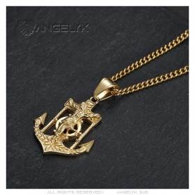 Marine anchor necklace Jesus cross Stainless steel Gold IM#26636