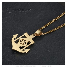 Collier Ancre marine Croix de Jésus Acier inoxydable Or  IM#26637