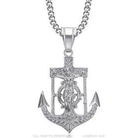 Collier Ancre marine Croix de Jésus Acier inoxydable Argent  IM#26641