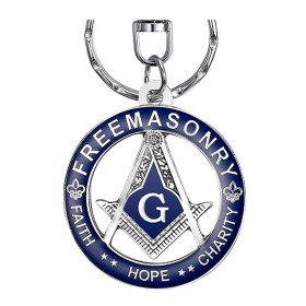 Freemason's key ring Silver-plated metal and blue enamel  IM#26676
