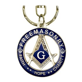 Freemason key ring Vintage sepia metal blue enamel  IM#26679