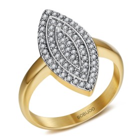 Marquise Ring in Stainless Steel Gold Cubic Zirconia IM#26680