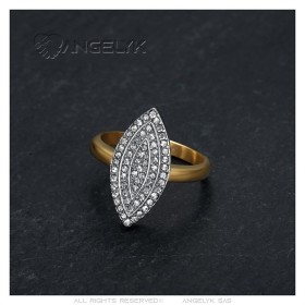 Marquise Ring in Stainless Steel Gold Cubic Zirconia IM#26682