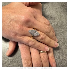 Marquise-Ring aus Edelstahl mit vergoldetem Zirkonia  IM#26686