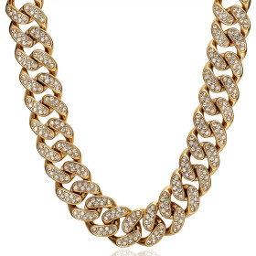 Collar eslabón cubano Bing Iced Men Acero inoxidable 155gr. Oro IM#26693