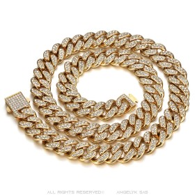 Cuban link necklace Bing Iced Men Stainless steel 155gr. Gold IM#26695
