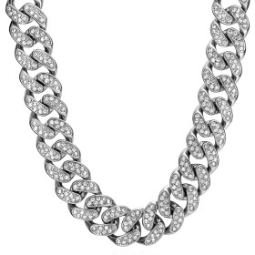 Cuban link necklace Bing Iced Men Stainless steel 155gr. Silver IM#26700