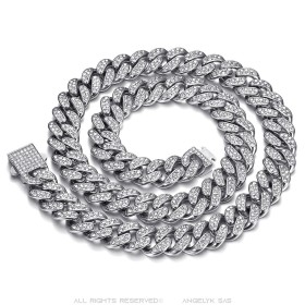 Collar eslabón cubano Bing Iced Men Acero inoxidable 155gr. Plata IM#26702