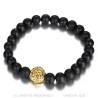 Real black onyx bracelet 8mm Lion head steel and gold IM#26713