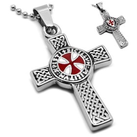 Pendentif Templier Croix latine Devise templière Chaîne 60cm  IM#26792