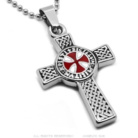 Pendentif Templier Croix latine Devise templière Chaîne 60cm  IM#26794