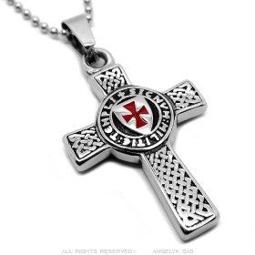 Pendentif Templier Croix latine Devise templière Chaîne 60cm  IM#26795