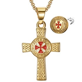 Ciondolo Croce Latina Templare Acciaio Oro IM#26798