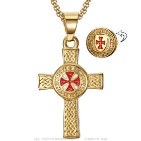 Pendant Templar Latin Cross Steel Gold IM#26799