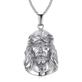 Kopfanhänger von Christus Jesus Reisenden Edelstahl Silber IM#26804