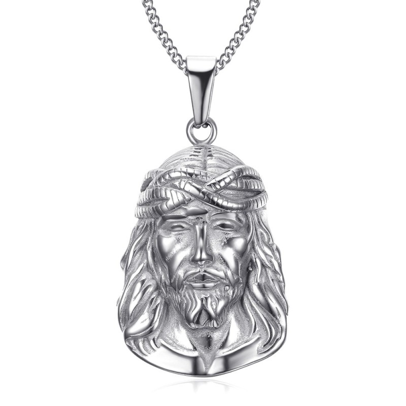 Colgante Cabeza de Cristo Jesús Viajero Acero inoxidable Plata IM#26804