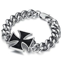 Black iron cross bracelet Biker bracelet Stainless steel
