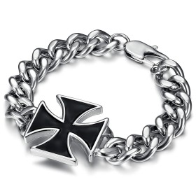 Pulsera de hierro cruz Curb Biker Patriot Acero inoxidable IM#26810