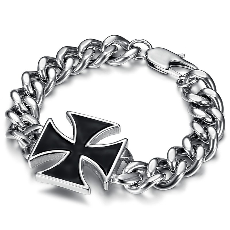 Bracciale croce di ferro Curb Biker Patriot Acciaio inossidabile IM#26810