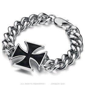 Pulsera de hierro cruz Curb Biker Patriot Acero inoxidable IM#26811