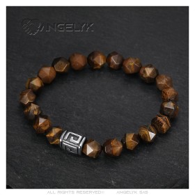 Ojo de tigre auténtico pulsera facetada hexagonal para hombres y mujeres IM#26817