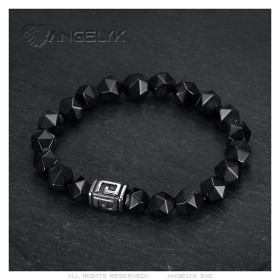 Bracelet Onyx Véritable Hexagonal à facette Homme Femme  IM#26824