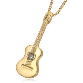 Kleiner Gitarrenanhänger Frau Kind Edelstahl Gold Diamant IM#26830